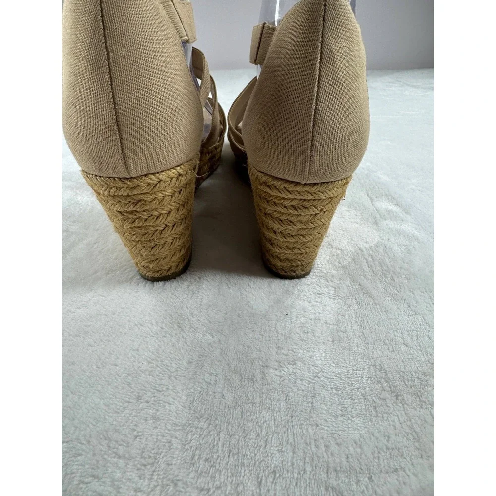 Lauren Ralph Lauren Kelcie Canvas Espadrille‎ Wedge Sandals 9B Women's Beige